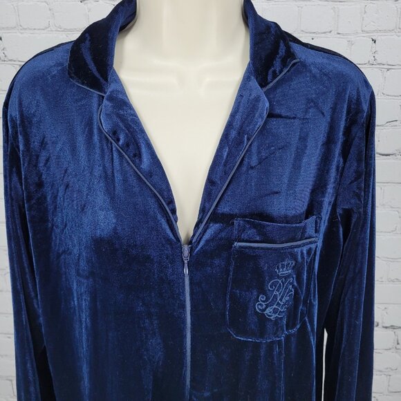 NWT Lauren Ralph Lauren Blue Velvety Velour Zip Long Sleeve Robe Size Small S - Picture 5 of 15